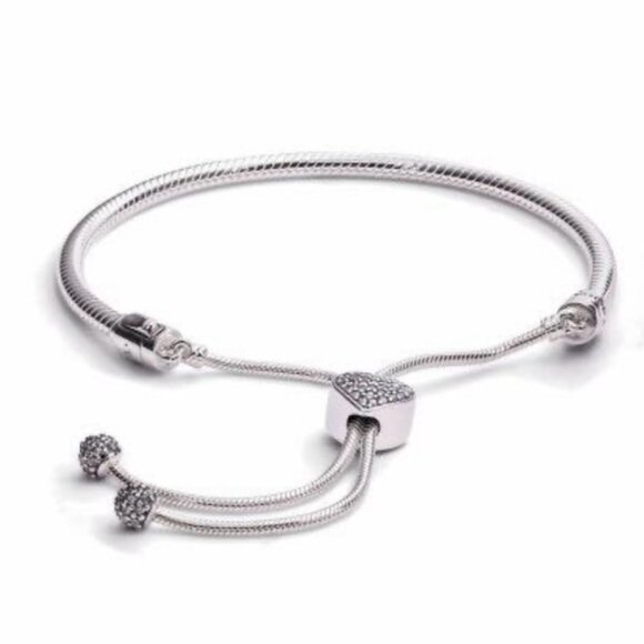 Pandora Moments Snake Chain Slider Bracelet (599652C01-2) Pave Heart slider - Picture 1 of 6